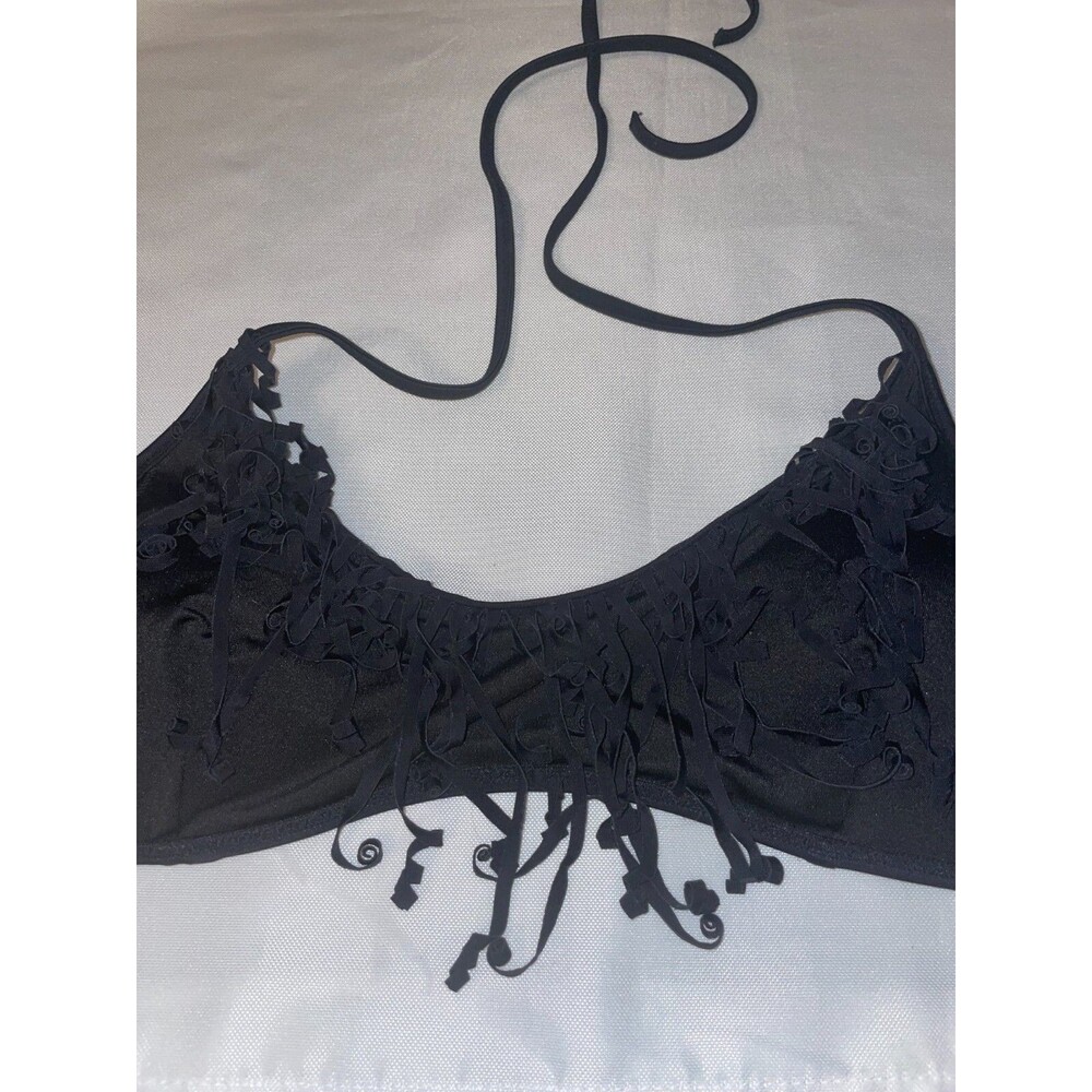 Victoria's Secret L Swim Top Push Up sexy women's black Fringe